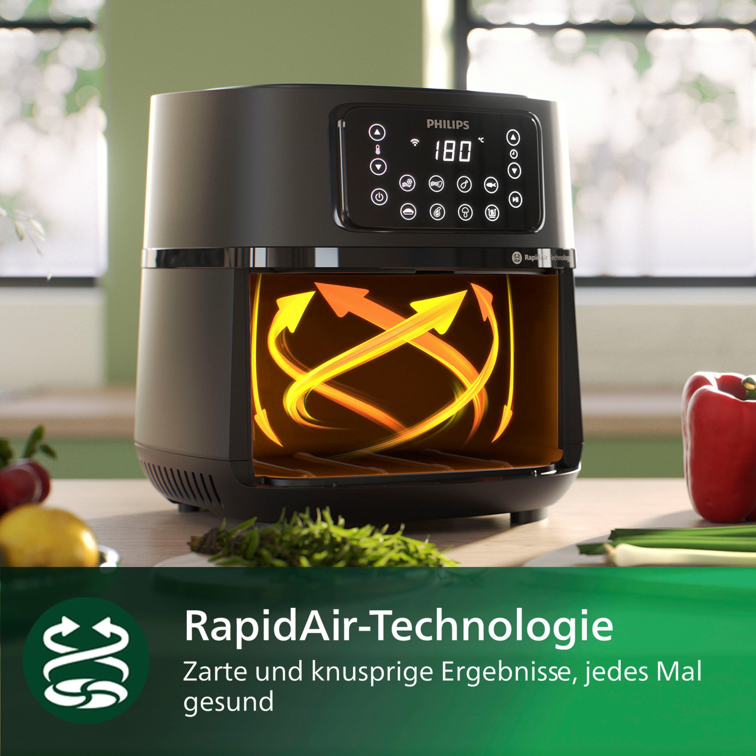 Philips Heißluftfritteuse Airfryer XXL HD9285/96, 2000 W, Gratis Backeinsatz+Grillplatte, WiFi Konnektivität, Warmhaltefunktion