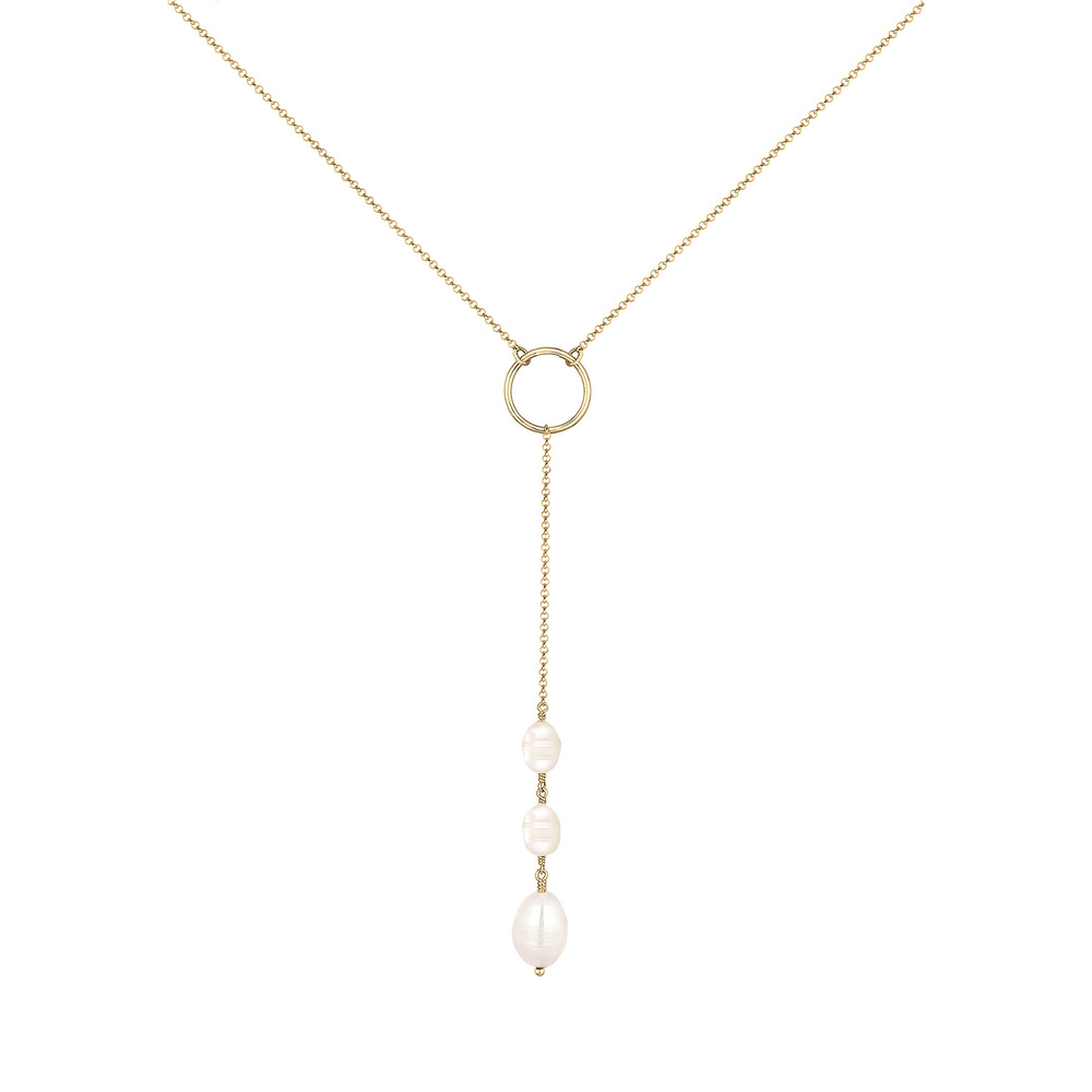 Elli Elli Collier Form de Y Geo Perles d'eau Douce Collier Femme  Plaqué Or Argent (92 collier