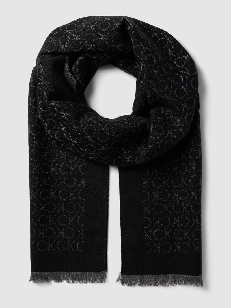 Schal mit Allover-Label-Stitching in schwarz
