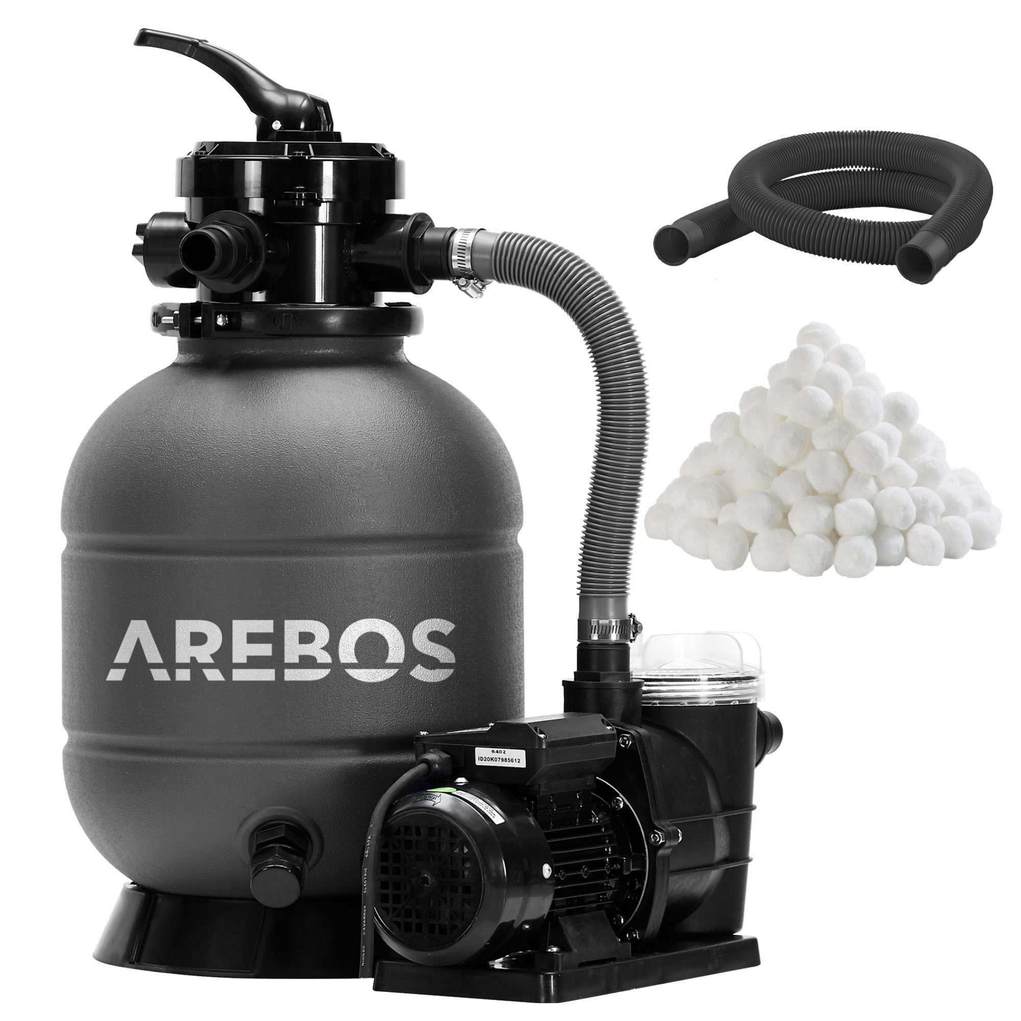 Arebos Sandfilteranlage mit Pumpe inkl.700g Filterbälle + 2m Schlauch, 400 W, 7 Wege-Ventil (Set)