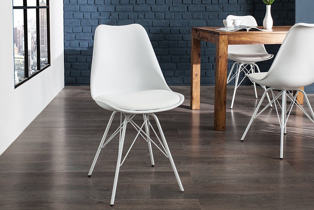 riess-ambiente Esszimmerstuhl SCANDINAVIA MEISTERSTÜCK weiß / weiß, Esszimmer · Kunstleder · Metall · Retro Design