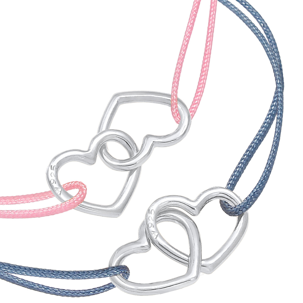Elli Elli Bracelet Coeurs d'enfants en ruban de nylon, set de 2 en argent sterling 925 Bracelet