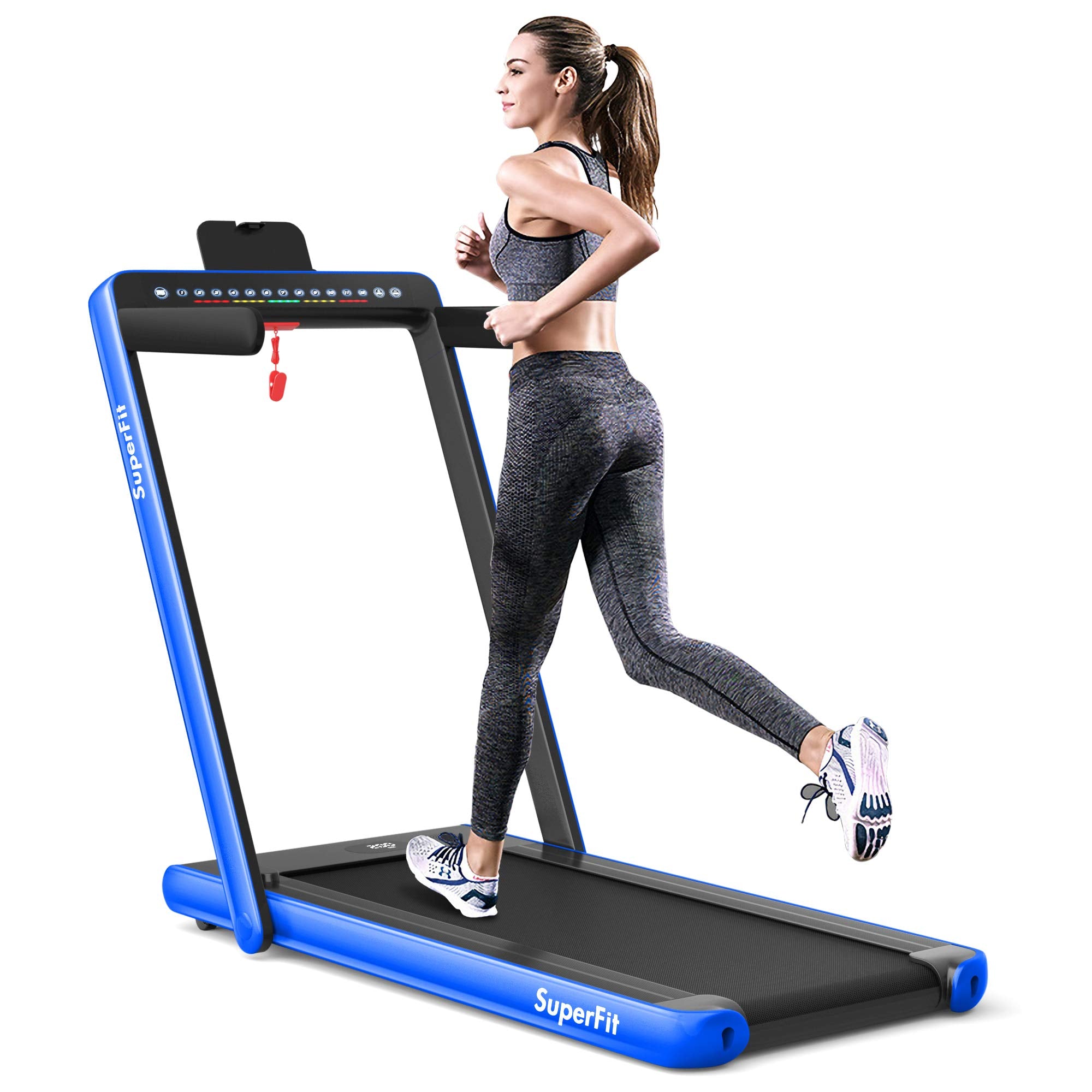 2 in 1 Folding Treadmill with Dual Display, 2.25HP Superfit Under Desk Electric Pad