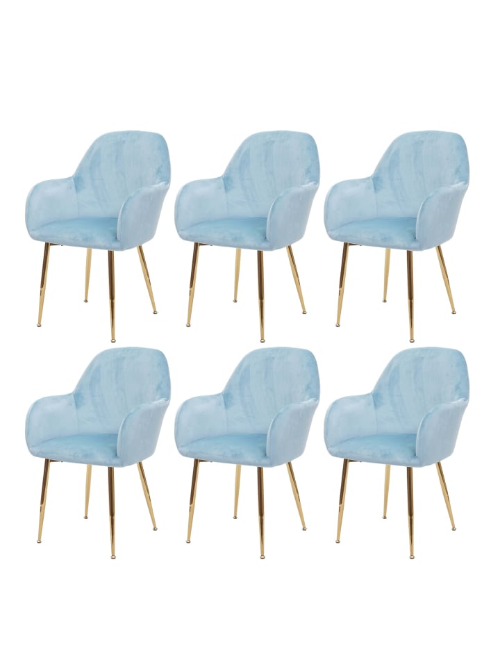 MCW 6er-Set Retro Esszimmerstuhl F18, Samt mint, goldene Beine günstig kaufen onesize