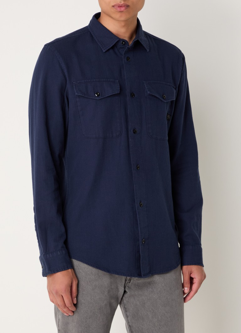 Cămașă G-Star RAW bleumarin slim fit, cu buzunare la piept.