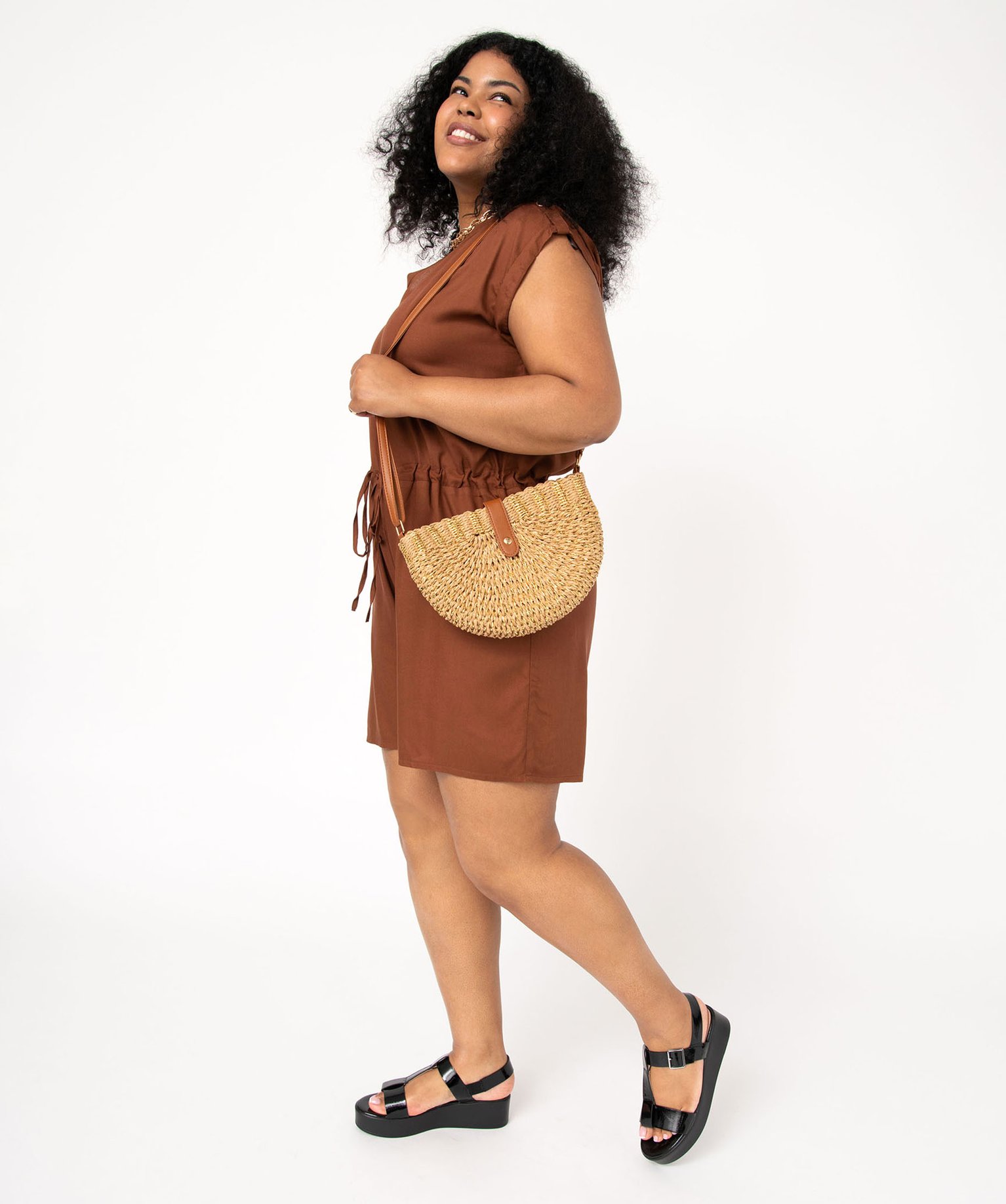 Combishort à manches courtes femme grande taille marron | GEMO