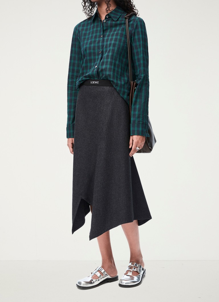 Jupe midi LOEWE en cachemire mélangé avec bande logotypée et poches latérales