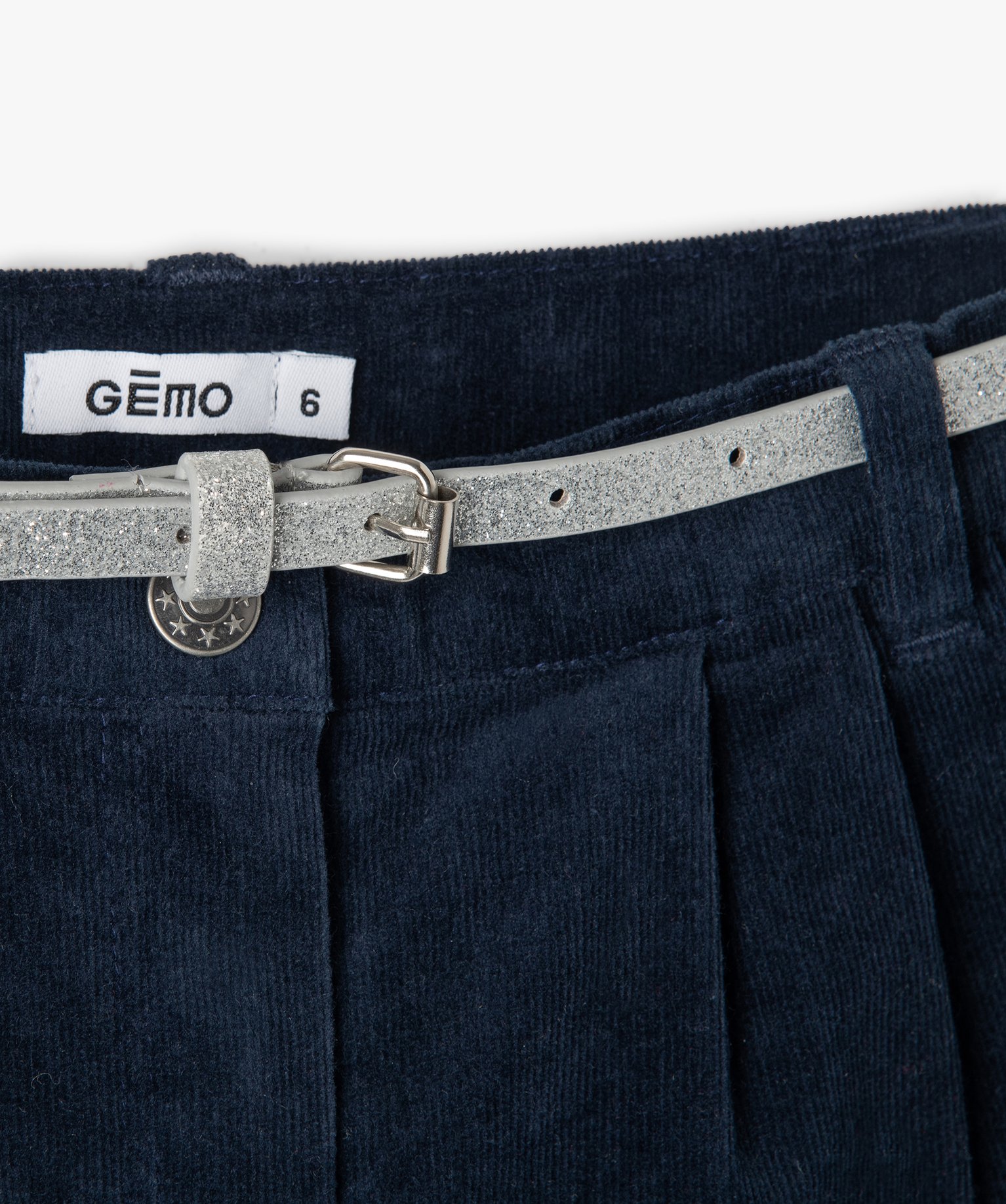 Short fille en velours ctelé avec ceinture pailletée marine | GEMO