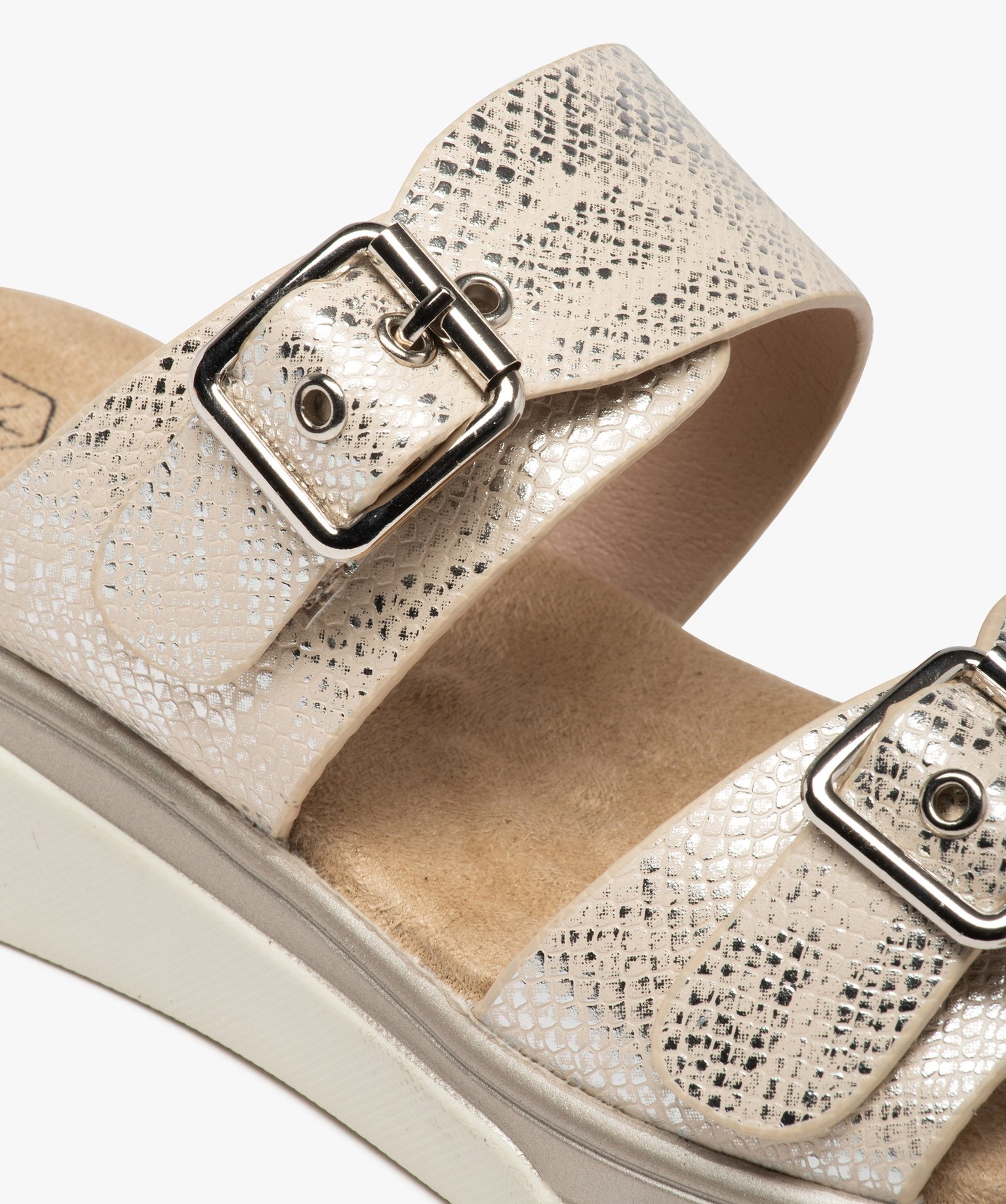 Mules femme confort à brides métallisées ajustables beige | GEMO
