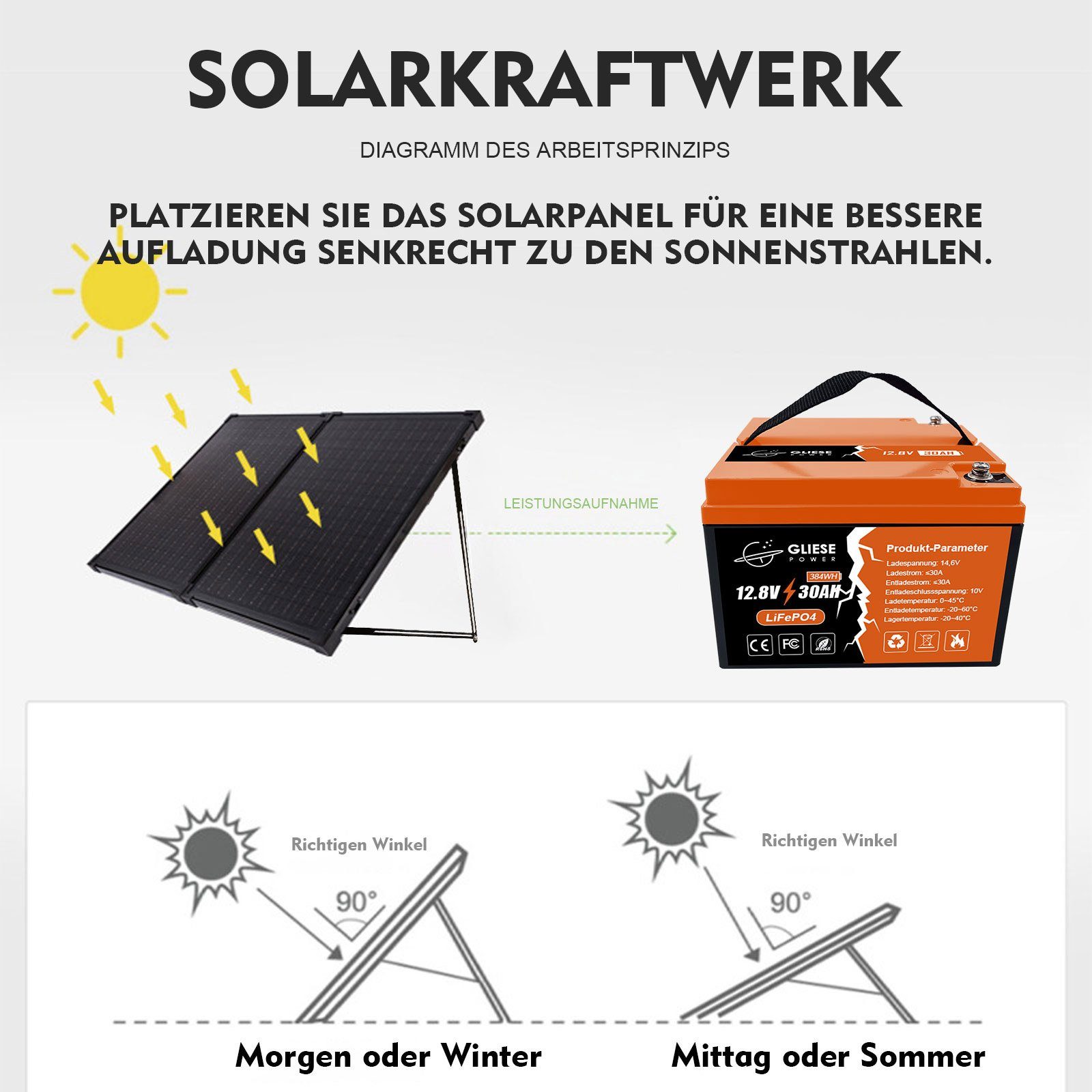 PFCTART Solaranlage 200W faltbares Photovoltaik-Panel mit verstellbarer Halterung