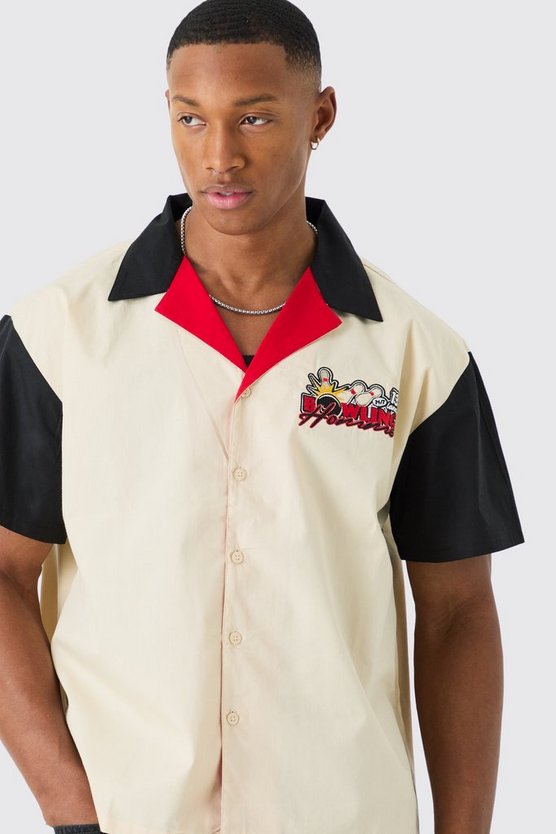 Short Sleeve Boxy Poplin Bowling Homme Shirt