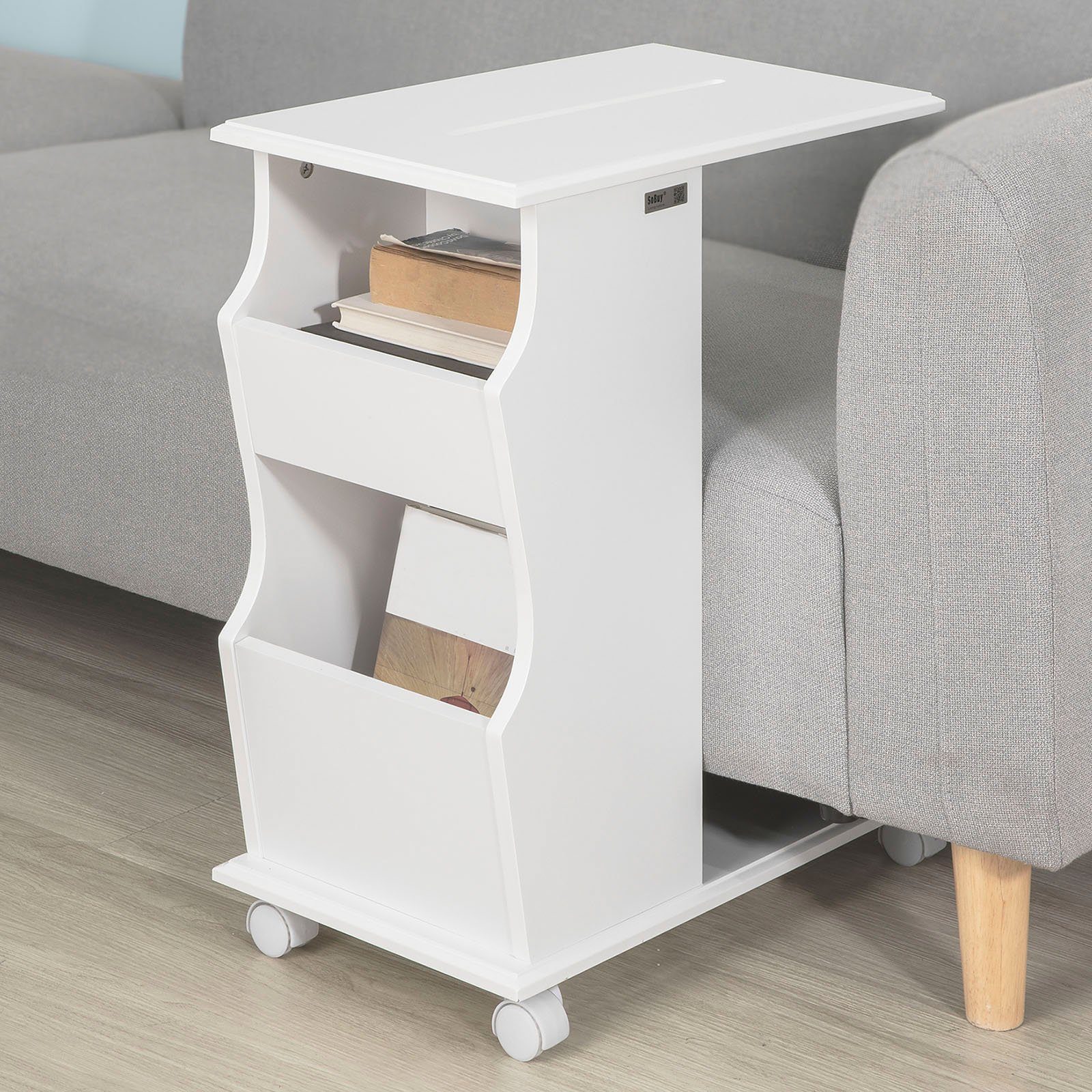 SoBuy Beistellwagen FBT67, Beistelltisch mit Schlitz für iPad Sofatisch Couchtisch