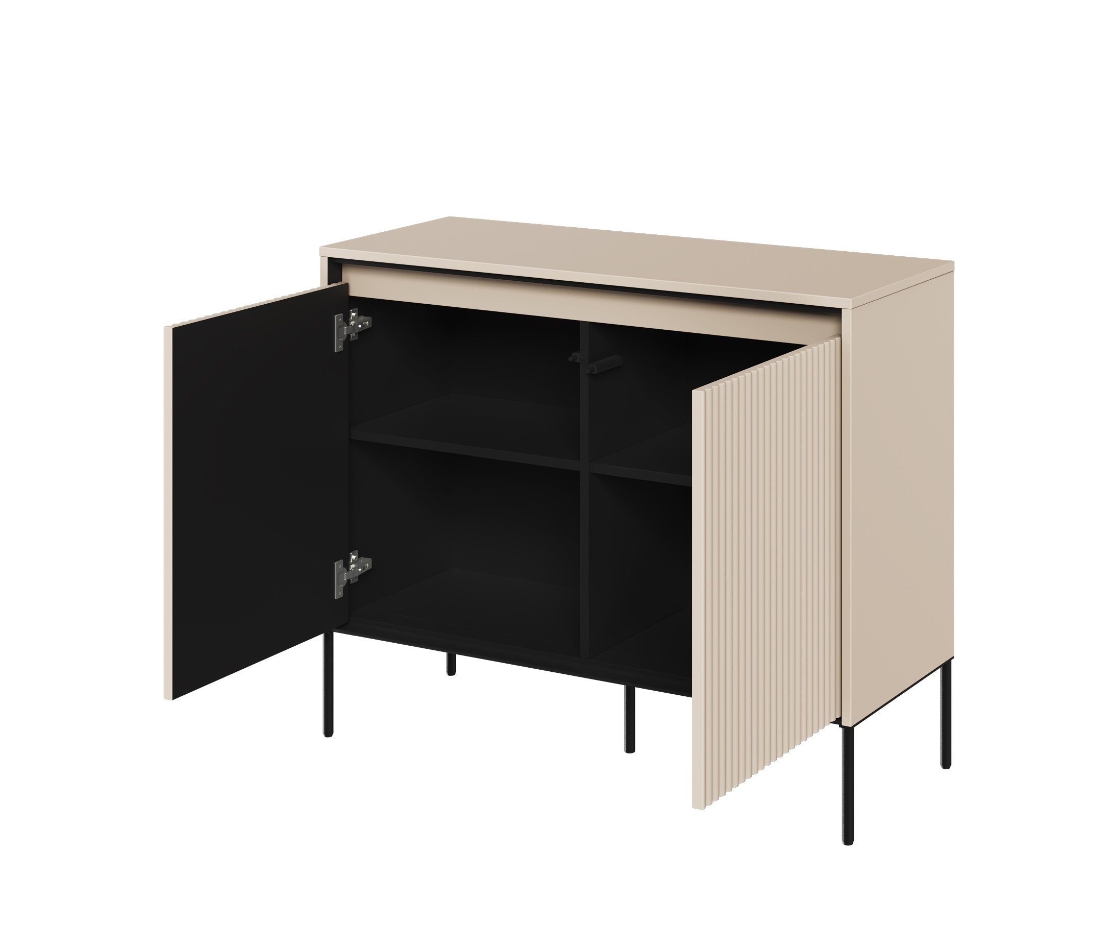 Compleo Kommode mit gerifflete Front FLORE für Wohnzimmer, push to open