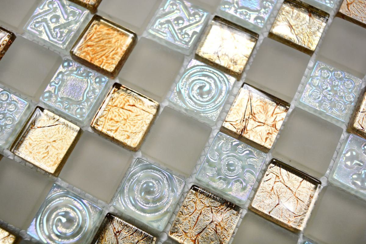 Mosani Mosaikfliesen Glasmosaik Crystal Mosaik champagner glänzend / 10 Matten