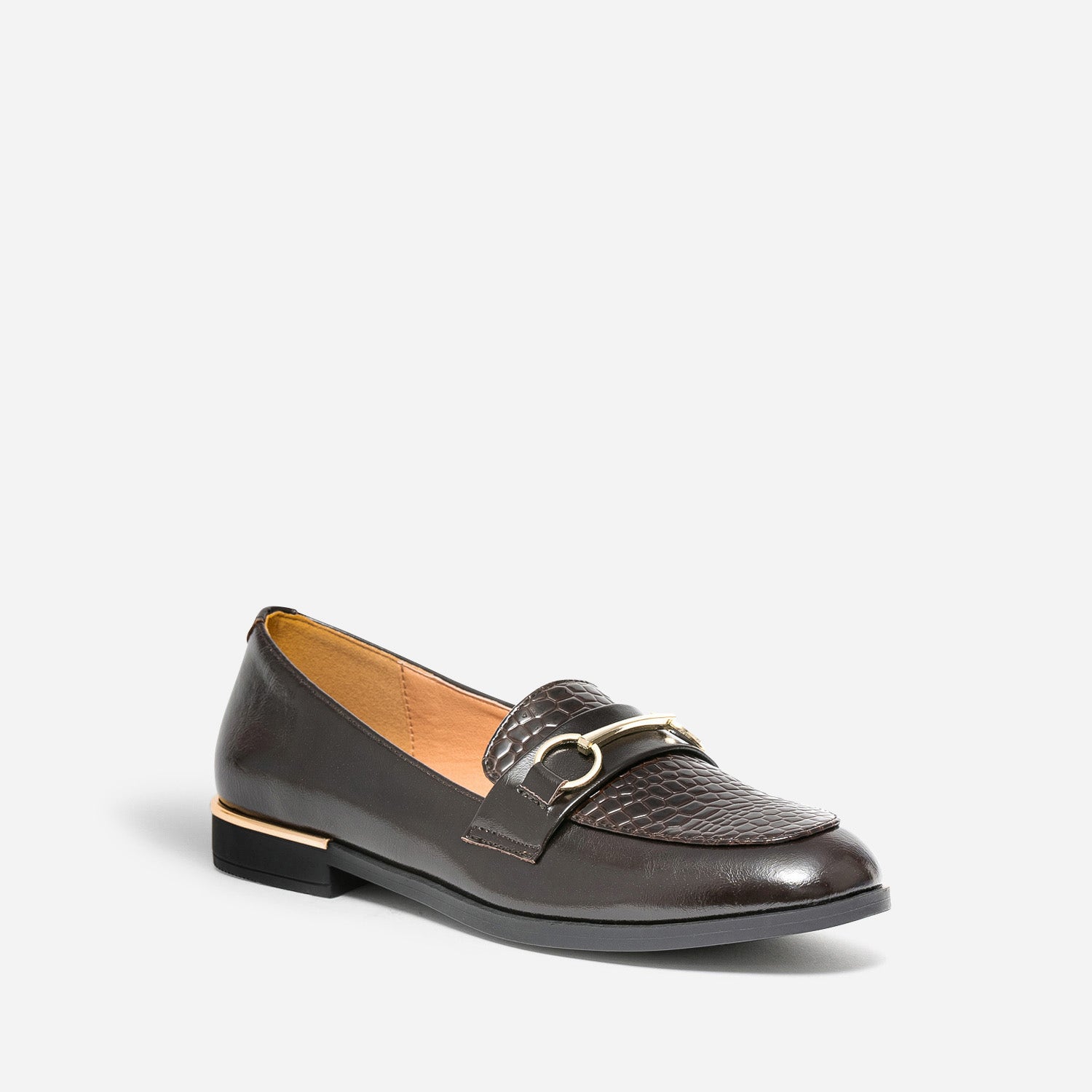 Mocassin marron verni embossé effet python