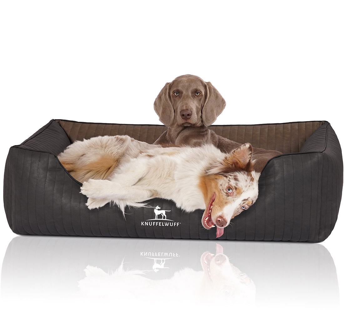 Knuffelwuff Hundebetten Knuffelwuff Orthopädisches Hundebett Rough Road aus laser-gestepptem marmoriertem Kunstleder schwarz/ braun XL