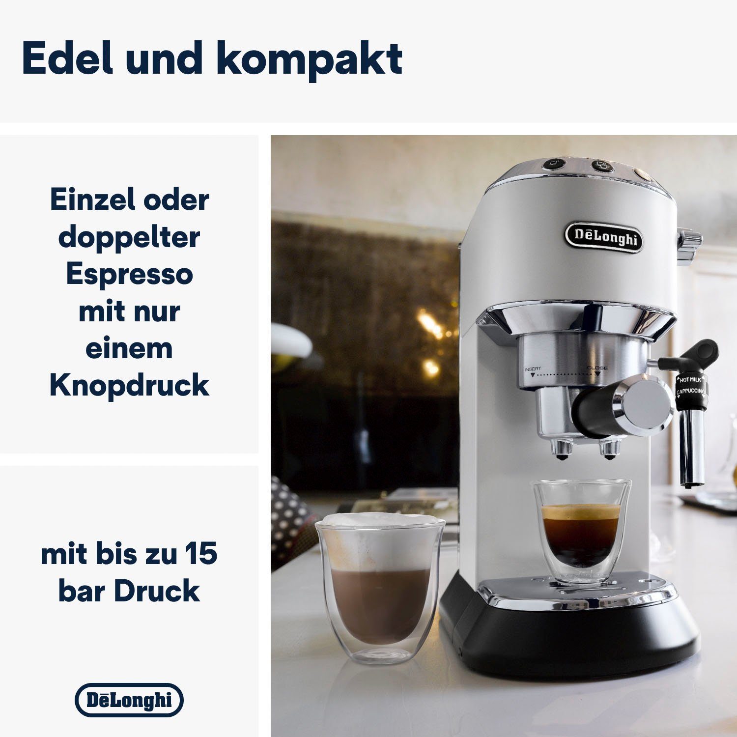 De'Longhi Siebträgermaschine Dedica Style EC 685.W, 1350 Watt, 15 Bar