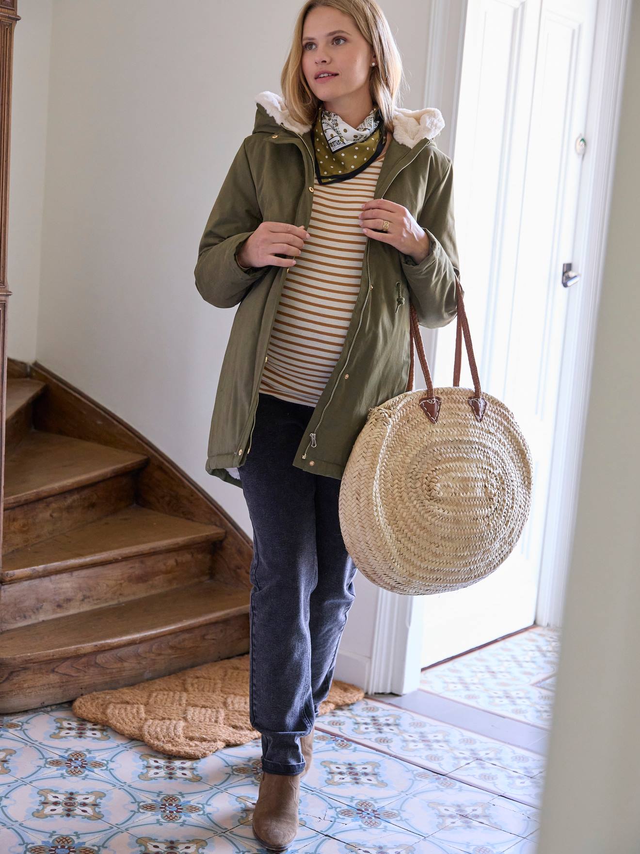 Vertbaudet Umstands-Winterjacke mit Webpelz-Futter - khaki