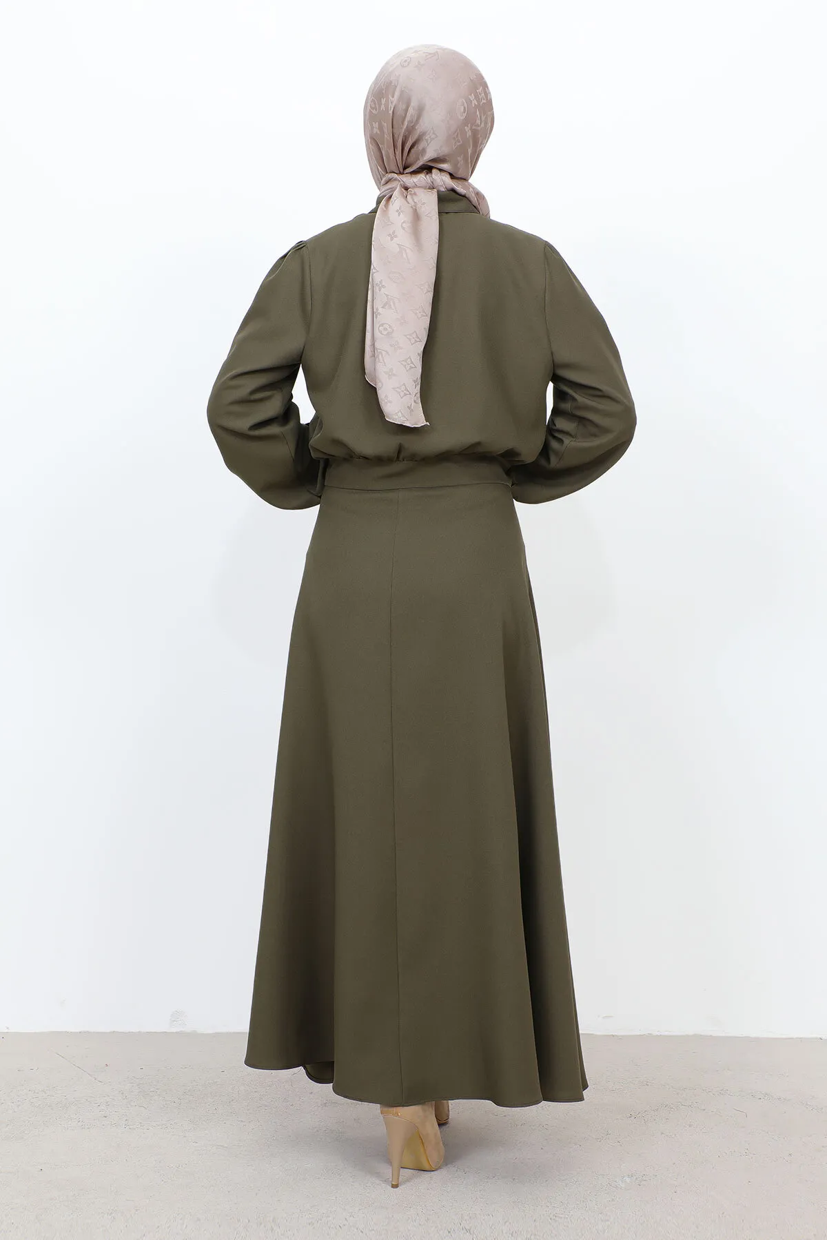 Tesettür Dünyası  Anzug mit geraffter Taille und Taschenrock TSD231201 Khaki
