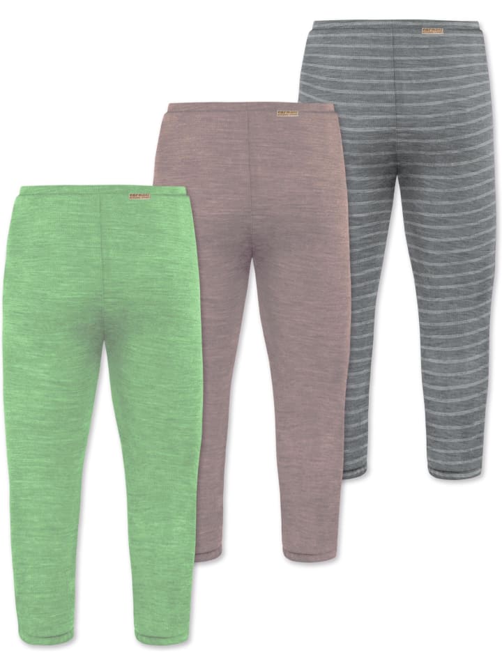 Normani Outdoor Sports 3er Pack Baby Merino Unterhose mit Füßen in Grau/Rosa/Grün günstig kaufen