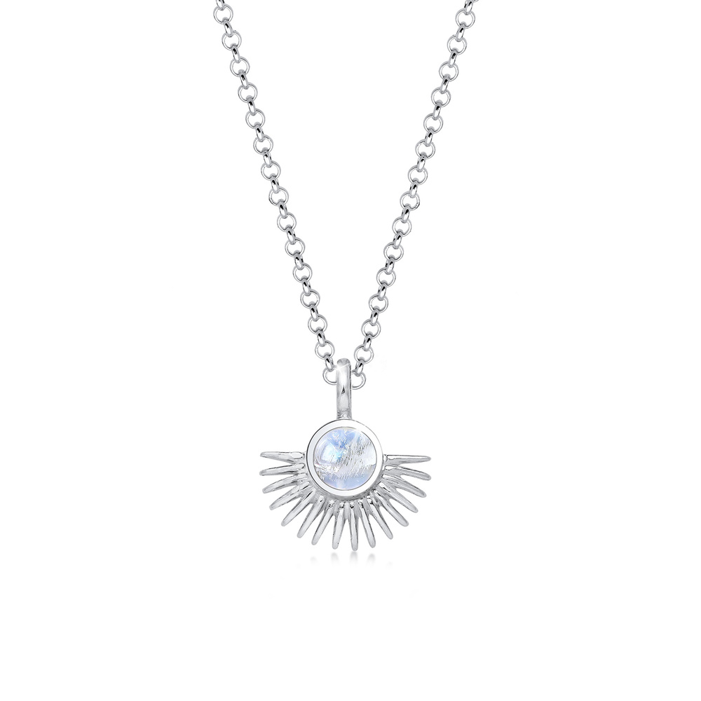 Elli Elli Collier Femme Pendentif d'Éventail avec Pierre de Lune en Argent Sterling 92 collier