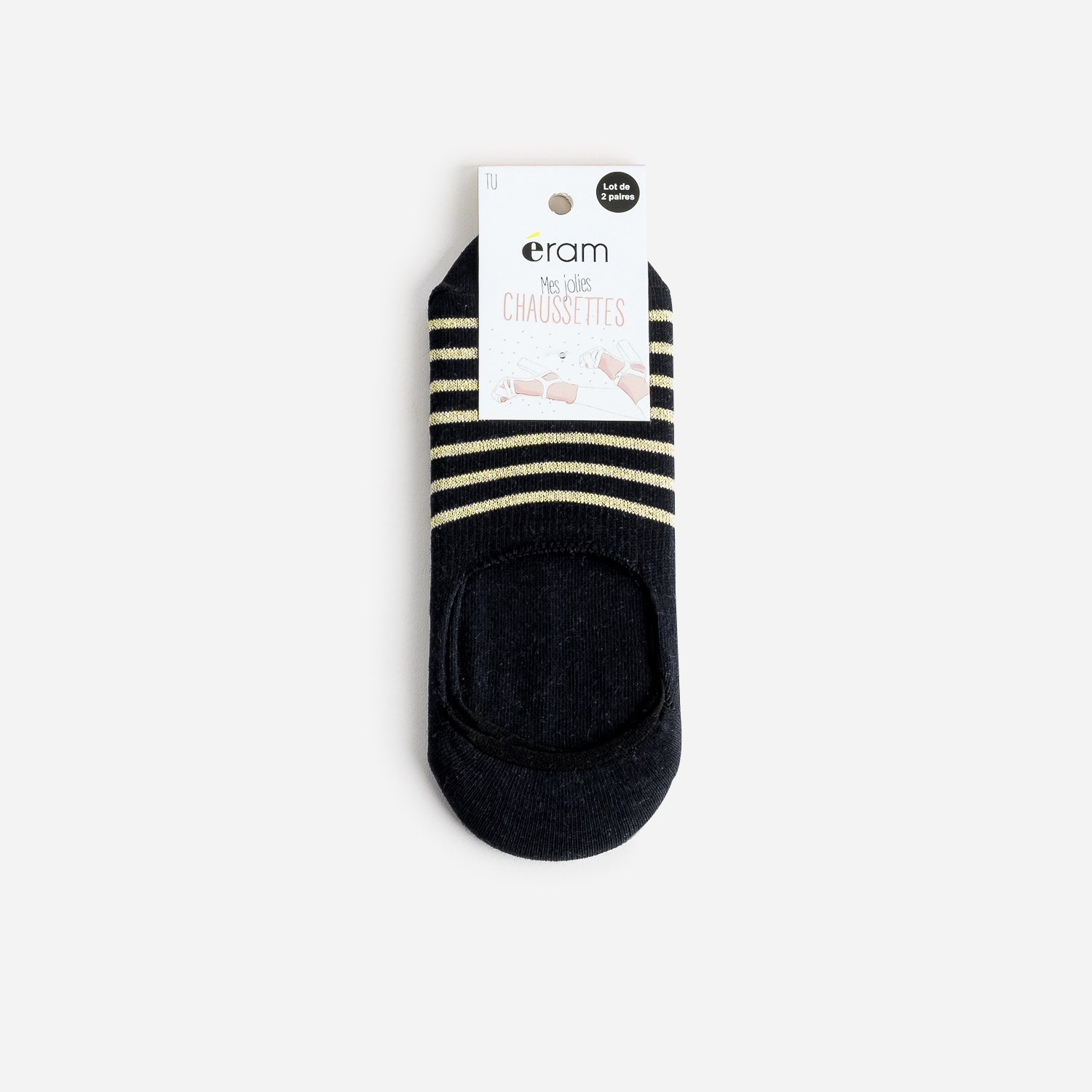 Chaussettes invisibles noires et à rayures dorées