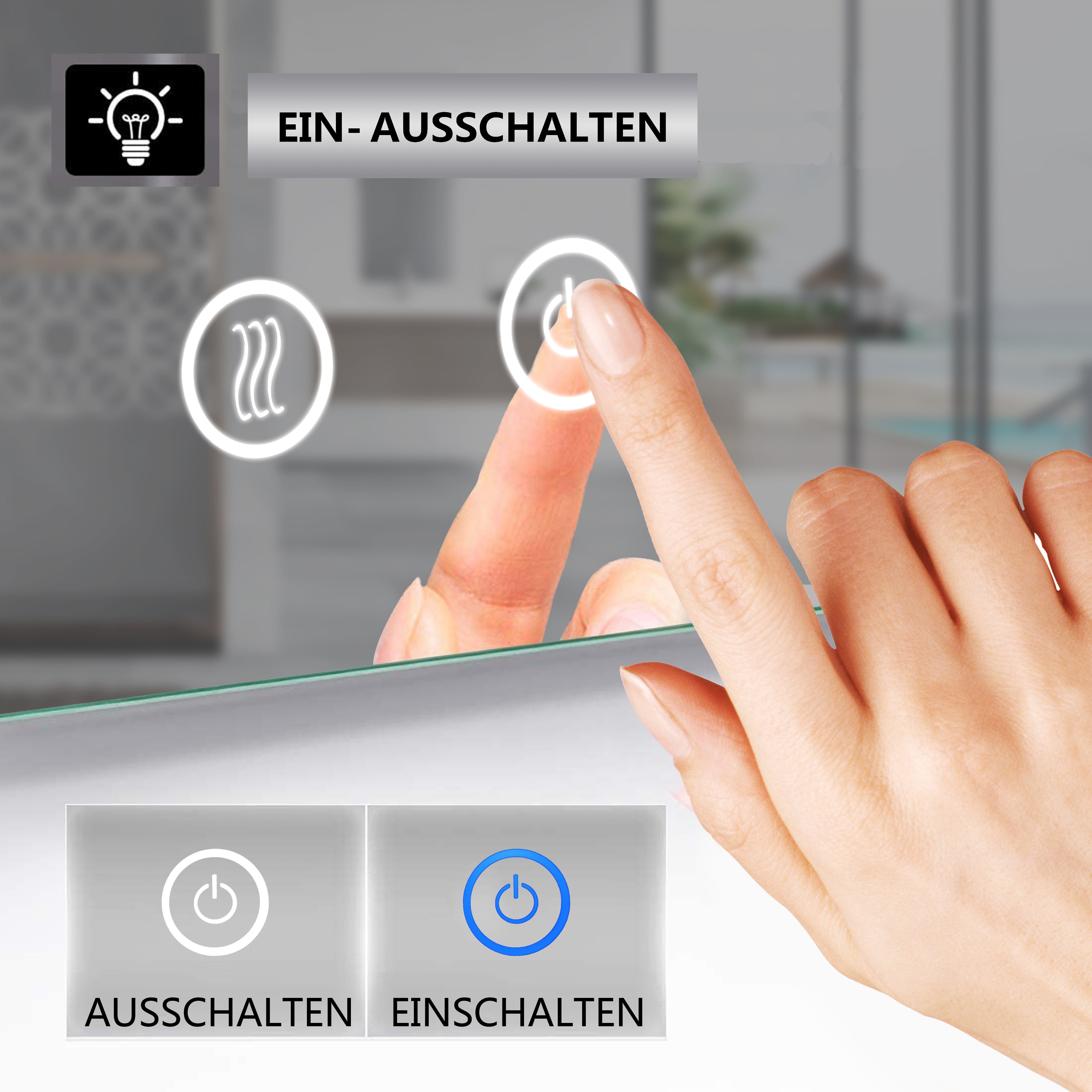 IMPTS Badspiegel LED Badezimmerspiegel mit Beleuchtung Touchschalter, IP44,Dimmbar
