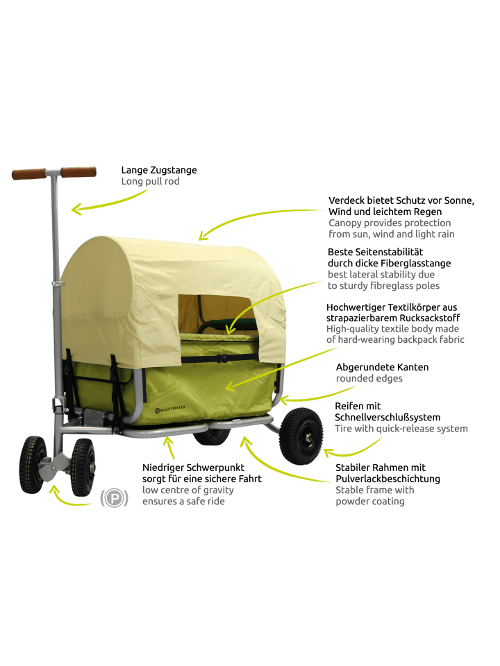 Beachtrekker Beachtrekker LiFe faltbarer Bollerwagen (Oliv)   Bremse   Sonnenverdeck günstig kaufen onesize