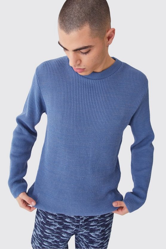 Zweifarbiger gerippter Rundhals-Pullover