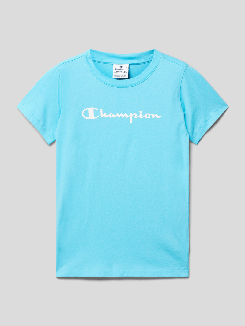 T-Shirt mit Label-Print in helltürkis
