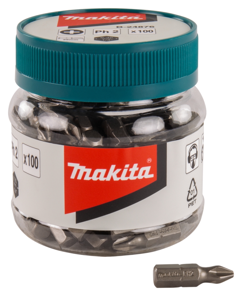Makita Tilbehør B-24876 Skruebit PH2x25mm i beholder 100 stk.