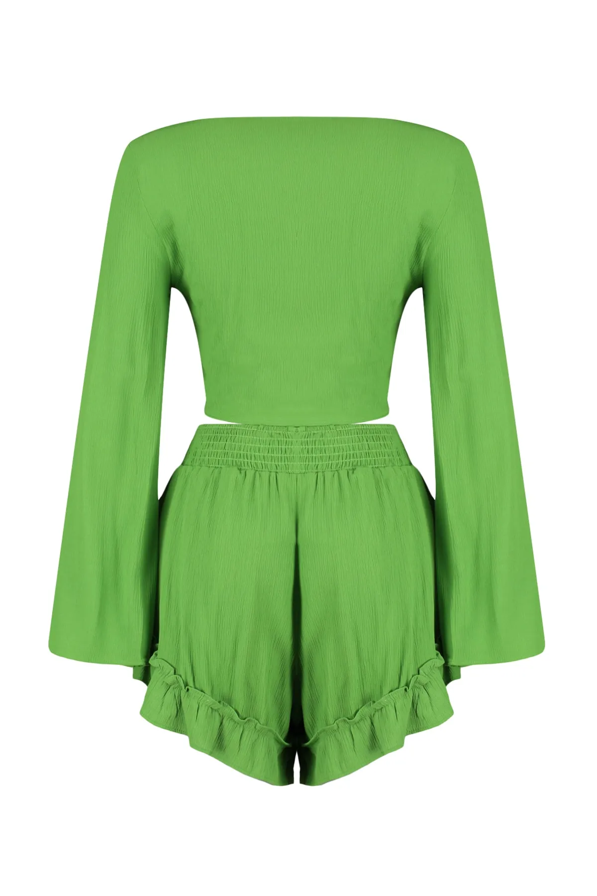 Trendyol Collection  Grünes gewebtes Set mit gebundener Bluse und Shorts TBESS23AU00027