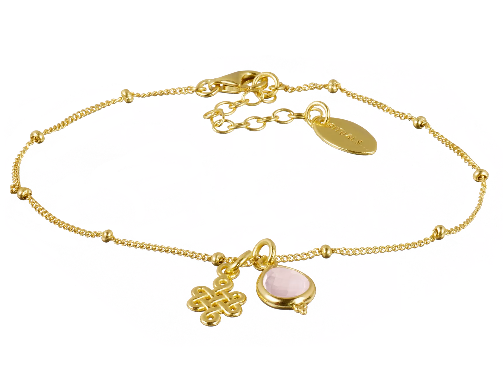 Bracelet pendentif infini en quartz rose plaqué or