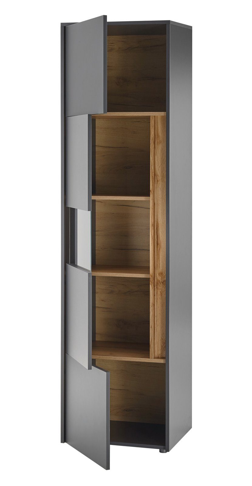 Furn.Design Wohnwand Center, (Set in grau und Wotan Eiche, 4-teilig), mit Vitrinen
