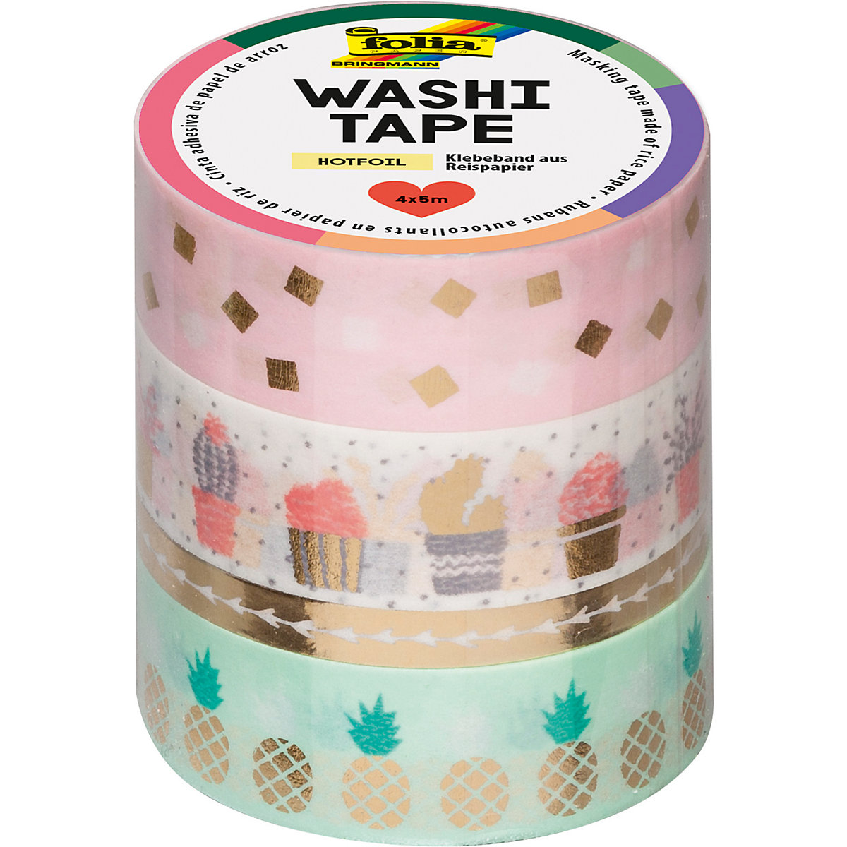 Washi-Tape 4er Set Gold, 4 x 5 m