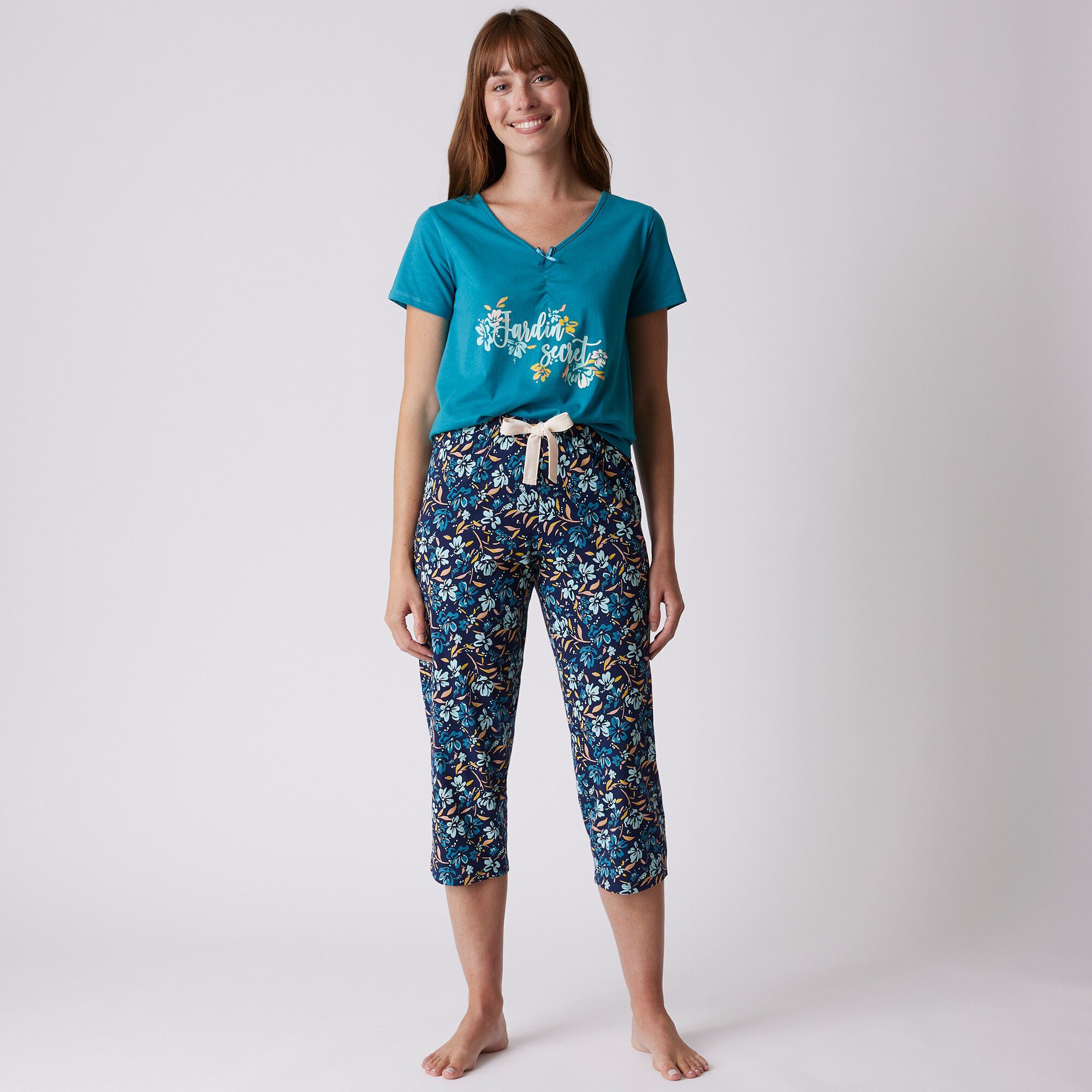 Pantalon court pyjama imprimé floral