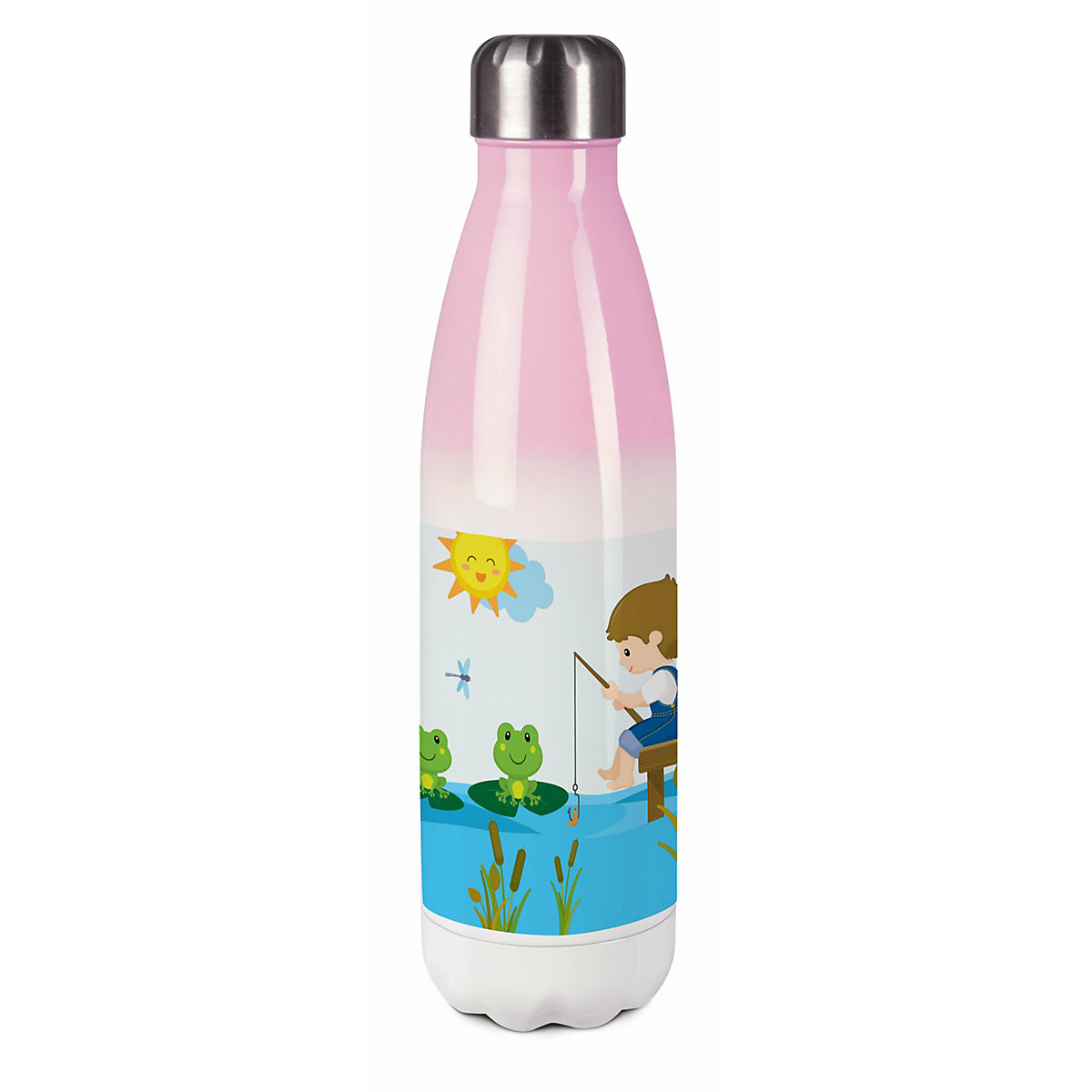 Edelstahl Kinder Thermoflasche / Trinkflasche bunt Froschteich Spülmaschinenfest, Auslaufsicher, Bruchfest, Doppelwandig, Für Heißgetränke geeignet, Mit Deckel, Isoliert