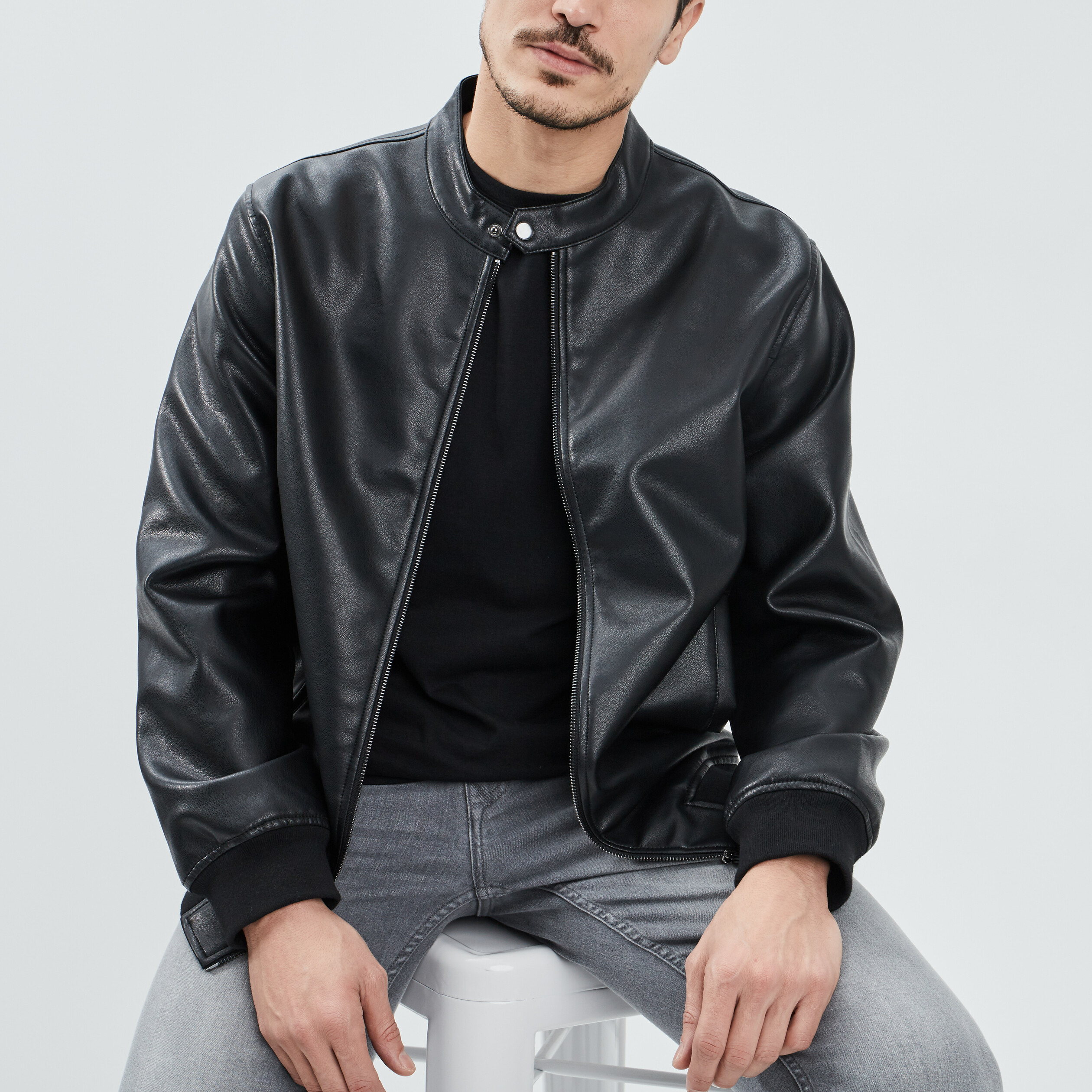 Blouson bomber doublée droite noir homme | La Halle