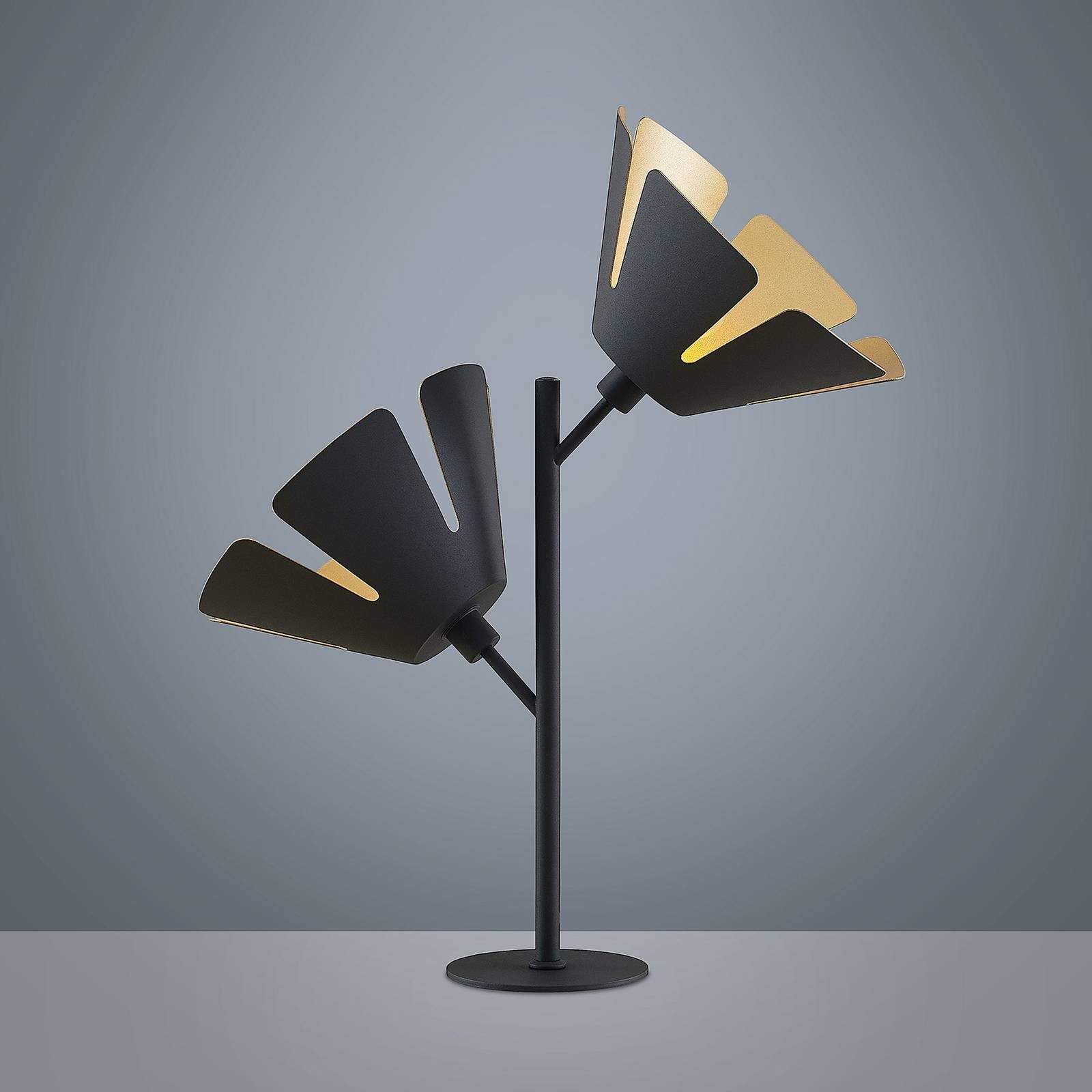 Lucande Tischleuchte Jemmily, Leuchtmittel nicht inklusive, Design, Stahl, Aluminium, Schwarz, gold, 2 flammig, E14, Designer