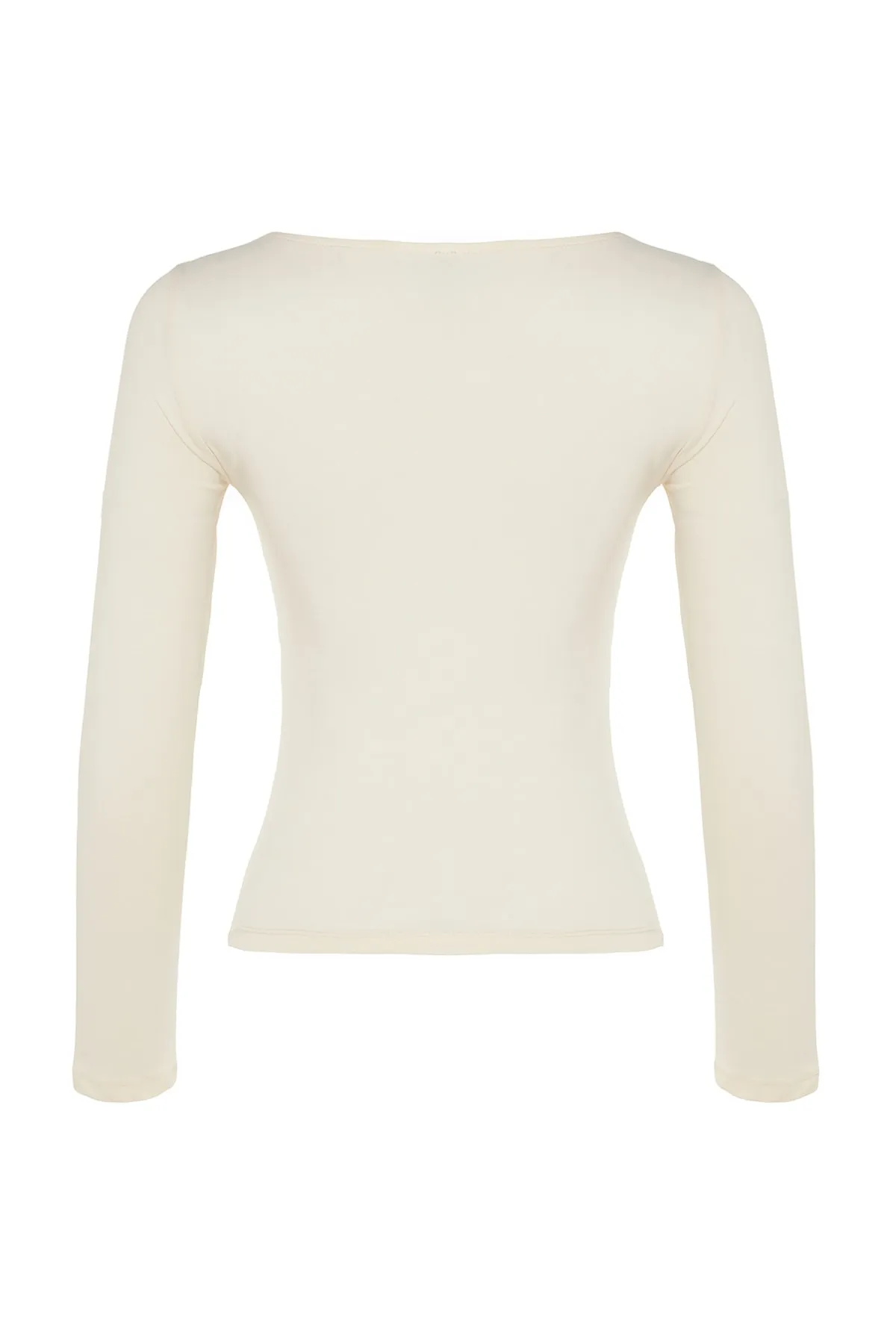 Trendyol Collection  Eng anliegende, dehnbare Strickbluse aus steinfarbener, dehnbarer Baumwolle mit U-Boot-Ausschnitt TWOAW24BZ00166