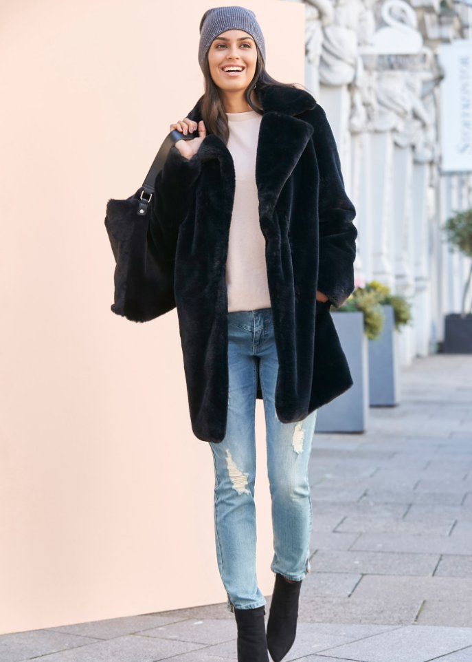 Kuschel-Longjacke aus Fellimitat