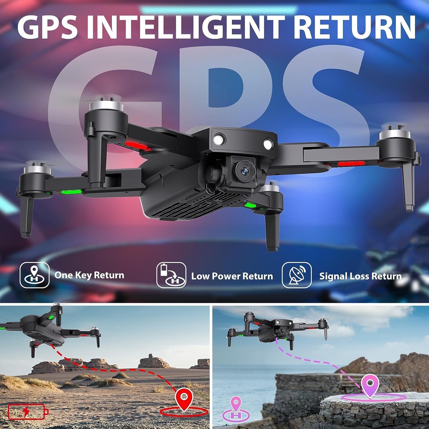 Morlyrctooy Drohne (Auflösung von 3840 x 2160, GPS Drohne mit Kamera für Erwachsene 4K HD Camera Drone Auto Rückkehr)