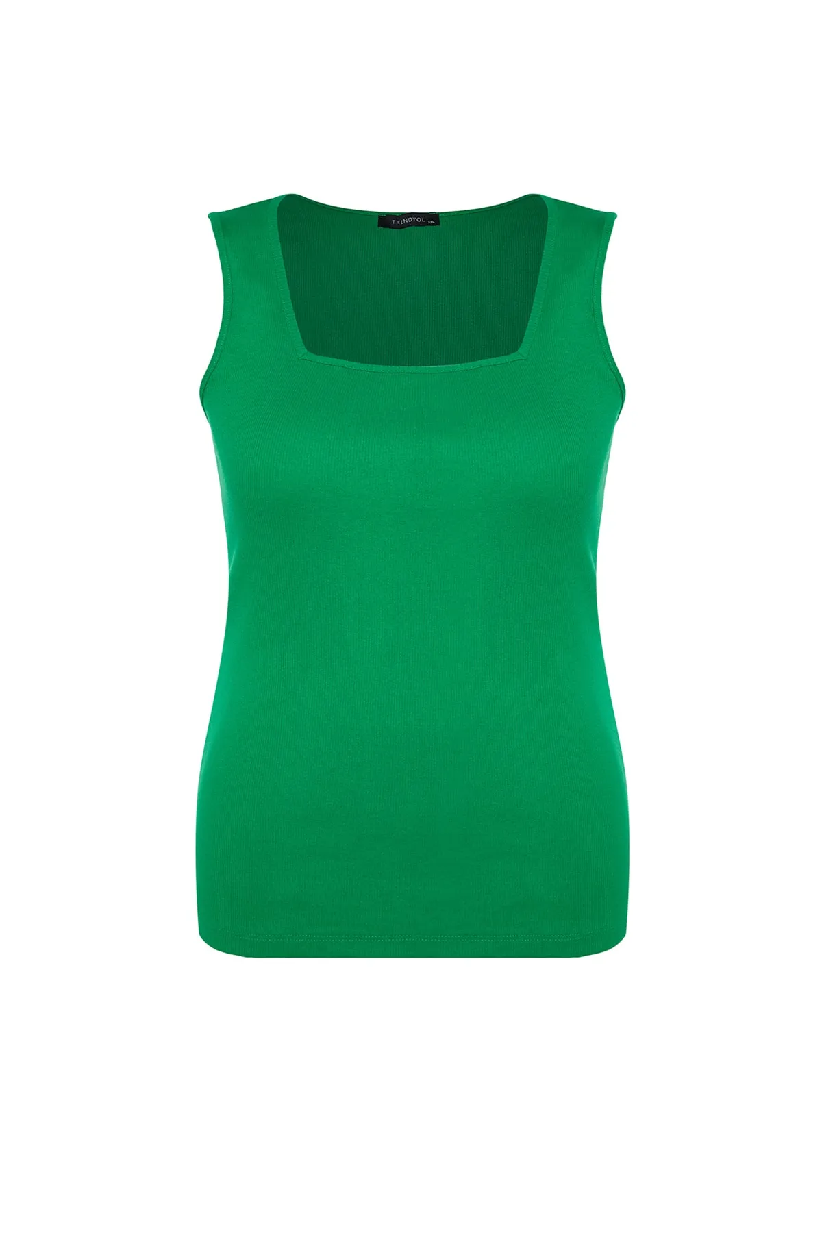 Trendyol Curve  Grünes Basic-Tanktop mit schnurgebundenem Strick und quadratischem Kragen TBBSS22AL0011