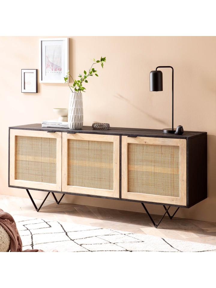 KADIMA DESIGN Sideboard 175x75x45cm Mango Massivholz/Rattan Kommode mit 3 Türen günstig kaufen onesize