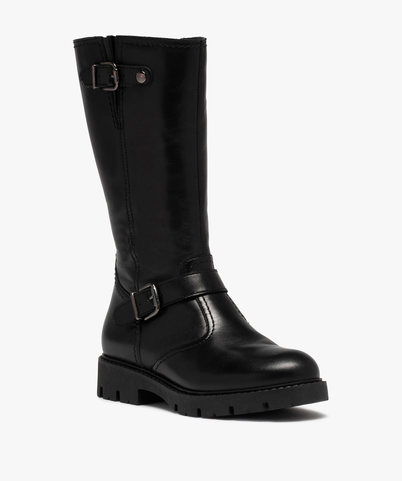 Bottes fille dessus cuir uni et semelle crantée | GEMO