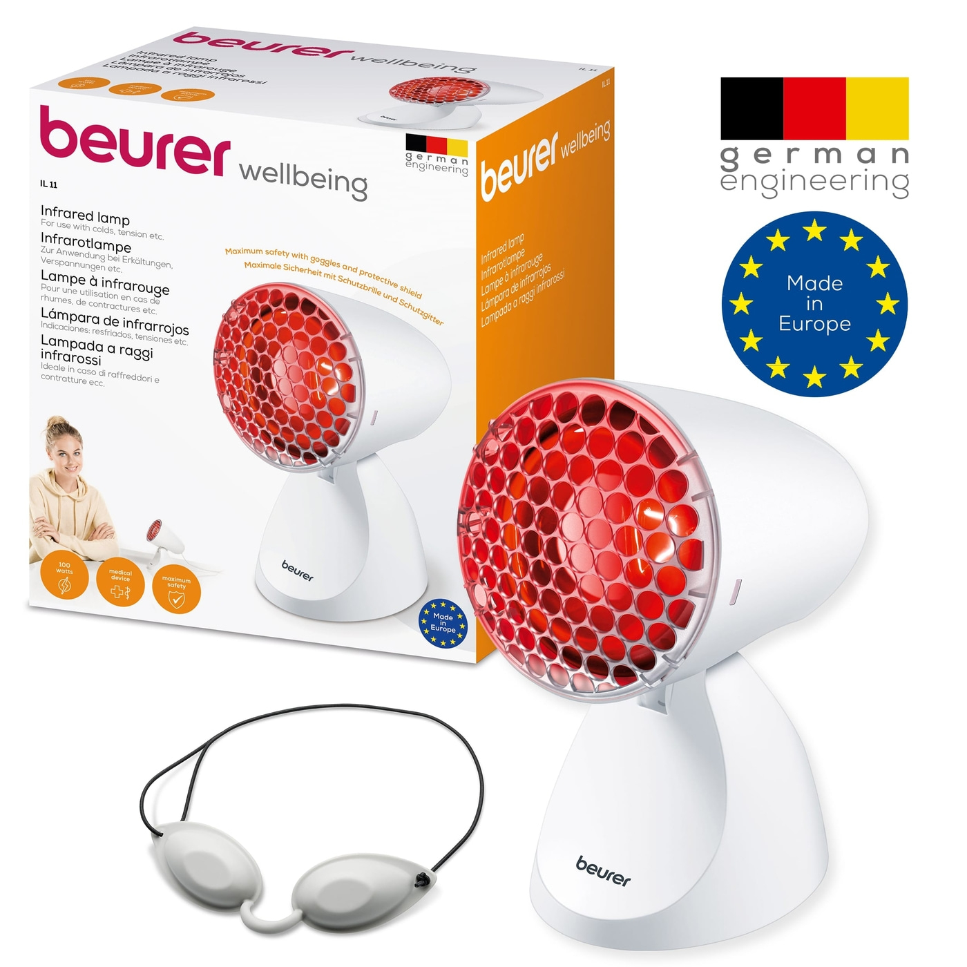 Beurer Infrarotlampe IL 11-Rotlichtlampe mit Schutzgitter für Erkältungen & Muskelverspannungen