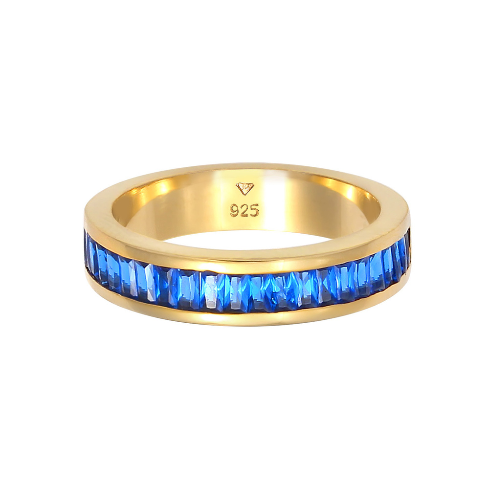Elli PREMIUM Elli PREMIUM Bague Synthetischer Saphir Rechteck 925 Silber vergoldet Bague