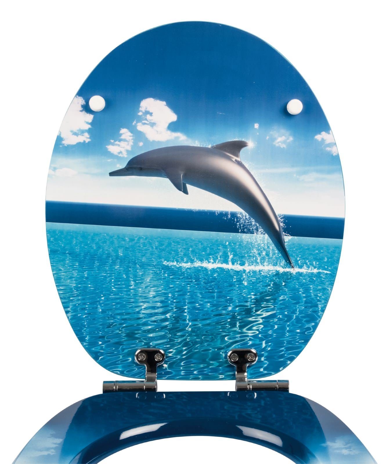 Calmwaters WC-Sitz Motiv Delfine & Fische , Motiv Delfin, Holzkern, Absenkautomatik, Montage von unten, 26LP2835