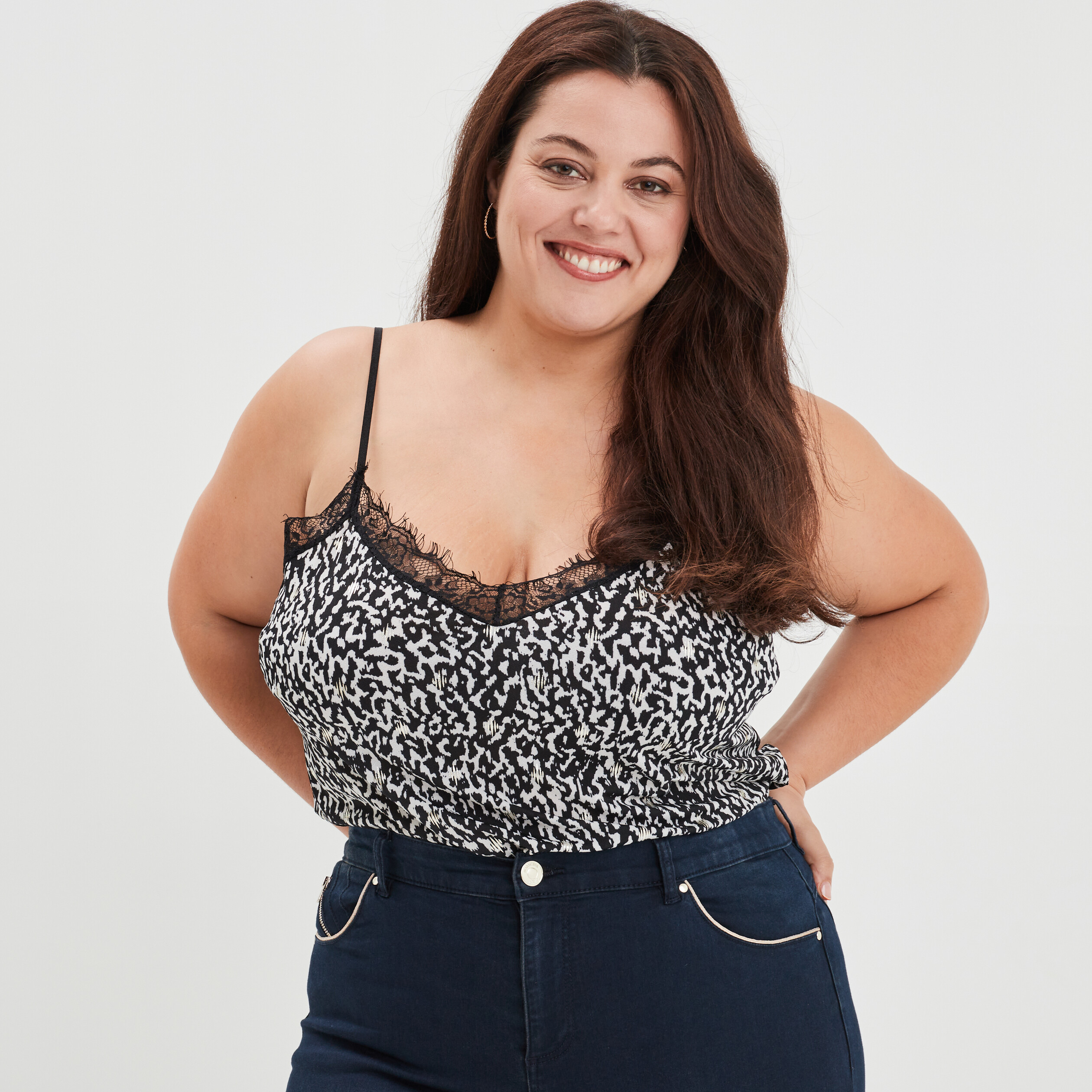 Débardeur droit avec bandes dentelle ecru femme grande taille | La Halle