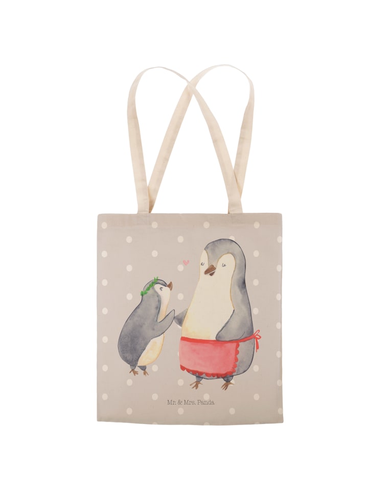 Mr. & Mrs. Panda Einkaufstasche Pinguin mit Kind ohne Spruch in Grau Pastell günstig kaufen onesize